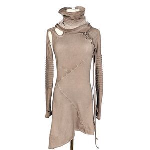 DARKER WAVS Dress Women's Med *SMALL* Hooded Frequency Asymmetrical Mini Earthen